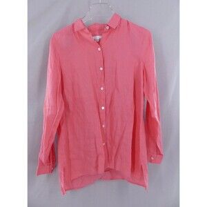 J JILL Small Shirt 100% Linen Womens Pink Long Sleeve Button Up Blouse